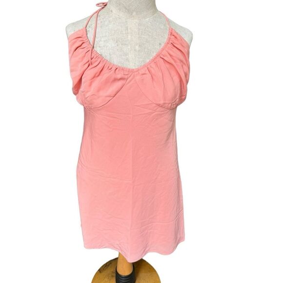 Abercrombie & Fitch Halter Ruched Mini Dress Chiffon Sundress Coral NWT M - Picture 2 of 5